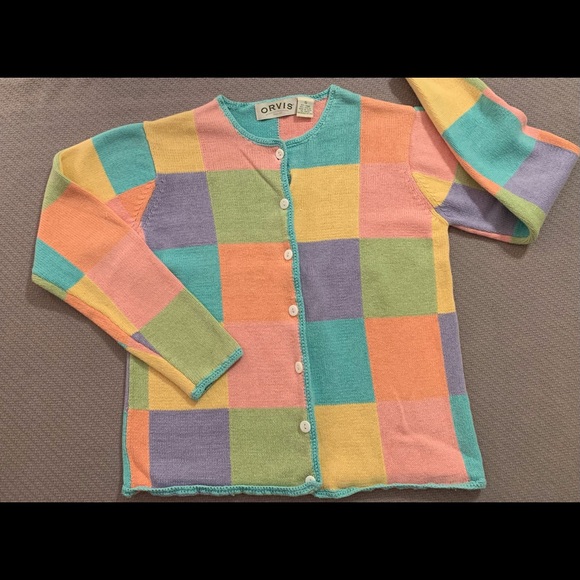 Orvis Sweaters - EUC Vintage Orvis Button-Up Cardigan - Like a Pastel Patchwork Quilt!